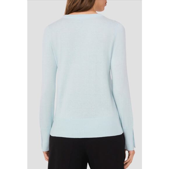 Halogen Button Cuff Crewneck Knit Sweater In Clear Blue Sky - Picture 2 of 8